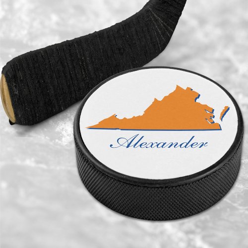 Virginia State Orange  Blue Name Hockey Puck
