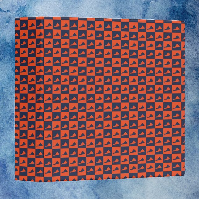 Virginia State Pattern in Retro Orannge and Blue 3 Ring Binder (A binder with an orange and blue pattern featuring the US state of Virginia.)
