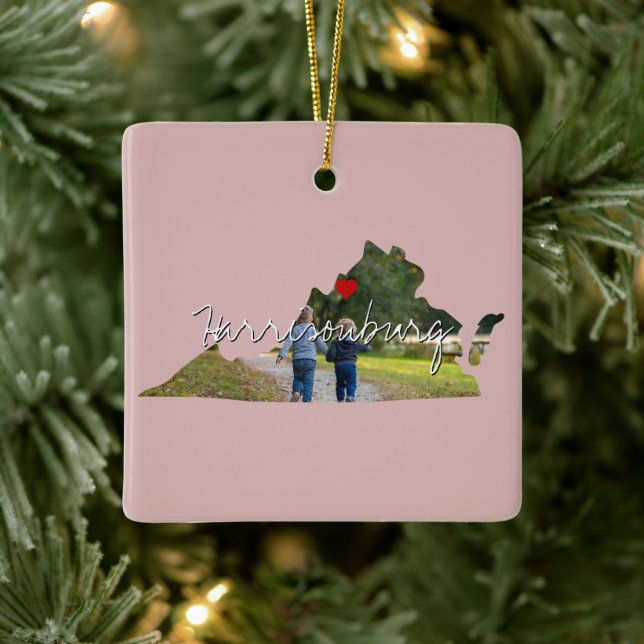 Virginia State Photo insert and town name Ceramic Ornament (Tree)