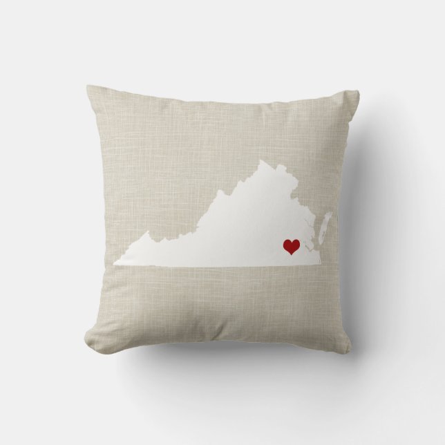 Virginia State Pillow Faux Linen Personalized (Front)