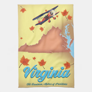 Virginia State retro Travel poster map Kitchen Towel
