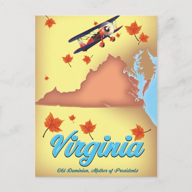Virginia State retro Travel poster map Postcard (Front)