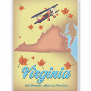 Virginia State retro Travel poster map Sticker