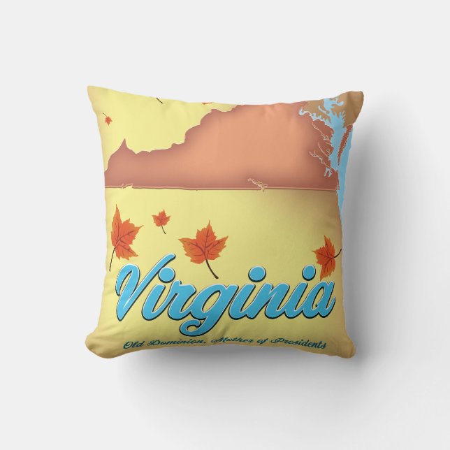 Virginia State retro Travel poster map Throw Pillow (Front)