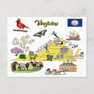 Virginia state tourist map postcard