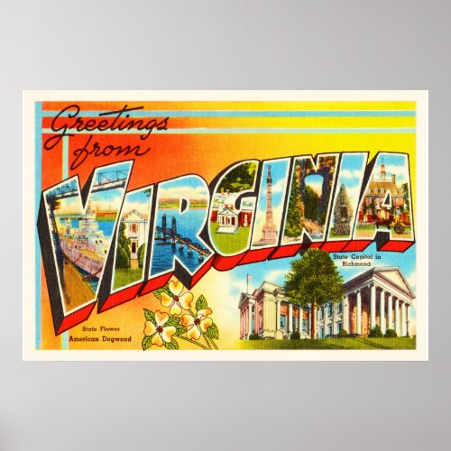 Virginia State VA Old Vintage Travel Postcard_ Poster