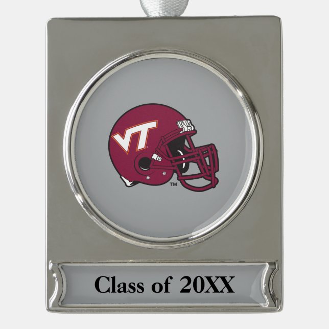 Virginia Tech Helmet Silver Plated Banner Ornament (Front)