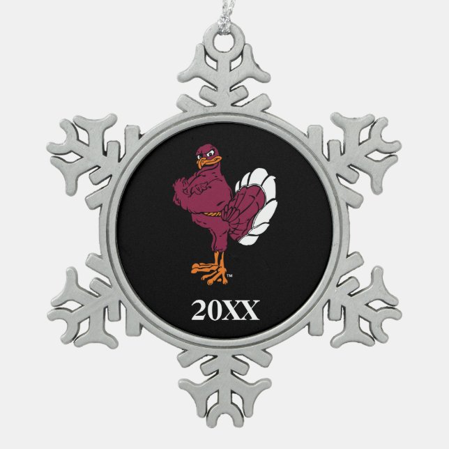 Virginia Tech Hokie Snowflake Pewter Christmas Ornament (Front)