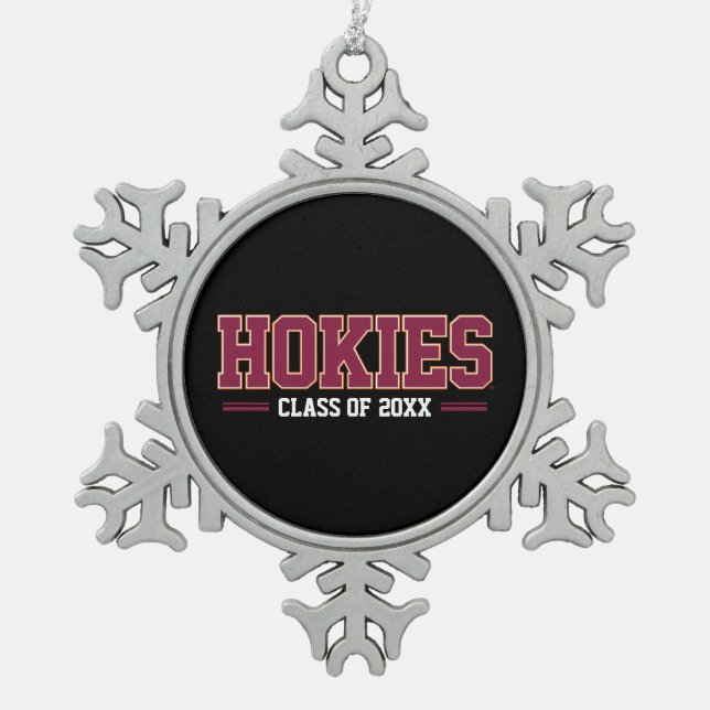 Virginia Tech Hokies Class Year Snowflake Pewter Christmas Ornament (Front)