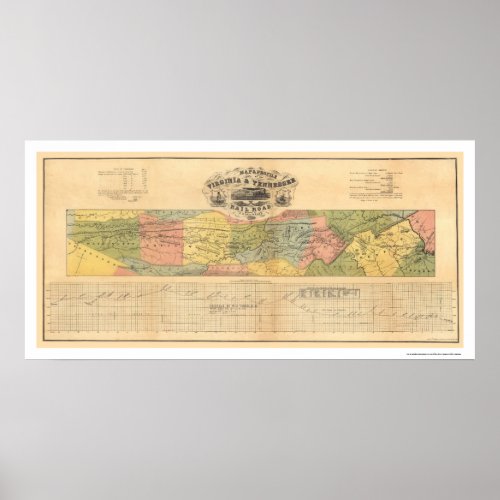 Virginia  Tennessee Railroad Map 1856 Poster