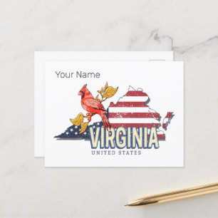 Virginia United States Retro State Map Vintage USA Holiday Postcard