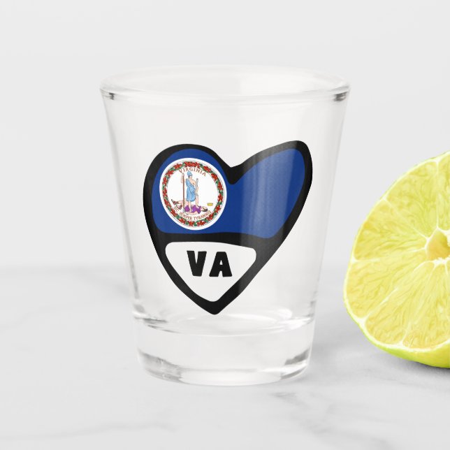 Virginia, VA State Flag In Heart Shot Glass (Front)