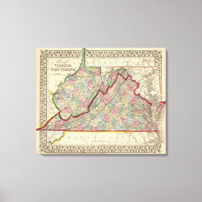 Virginia, W Virginia Map by Mitchell Canvas Print (Front)