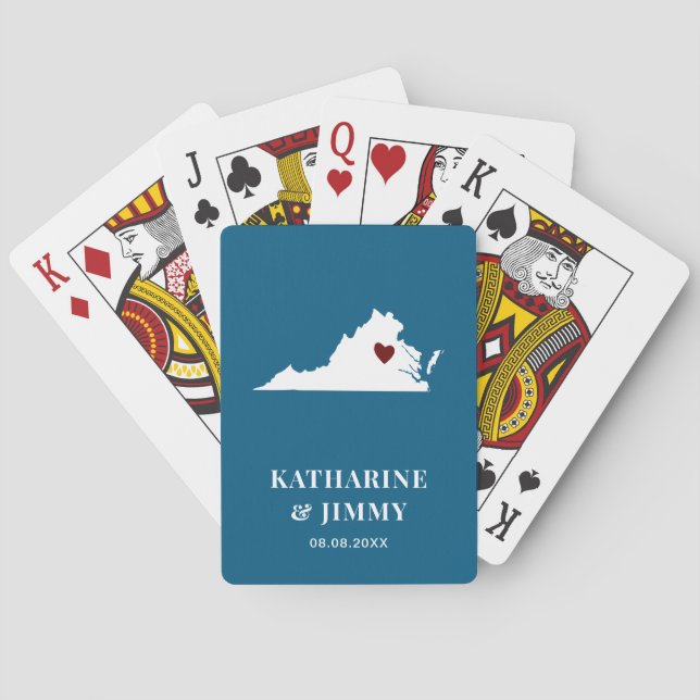 Virginia Wedding Favor Deck of Cards, State Map Poker Cards (Back)