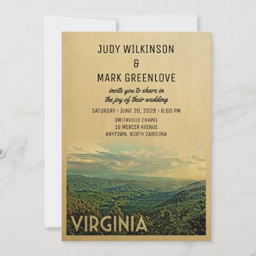 Virginia Wedding Invitation Vintage Mountain Hills