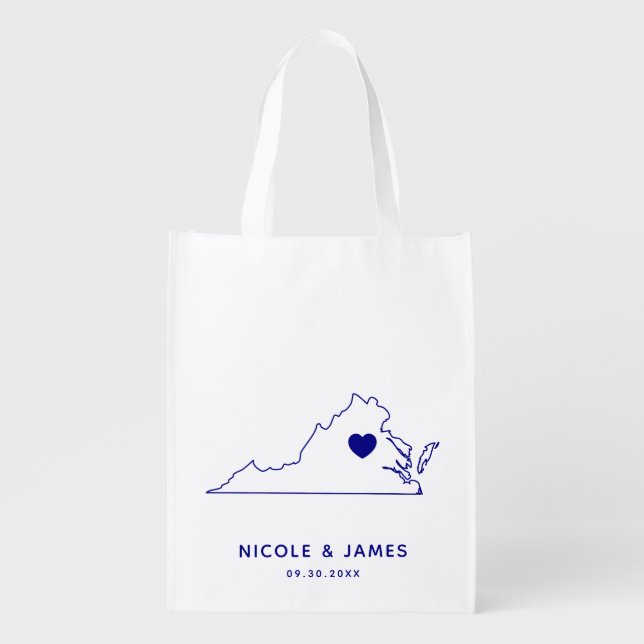Virginia Wedding Welcome Bag, Navy Map Tote (Front)