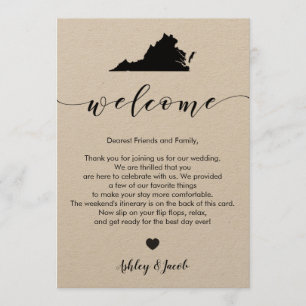 Virginia Wedding Welcome Letter & Itinerary Card