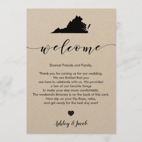 Virginia Wedding Welcome Letter  Itinerary Card