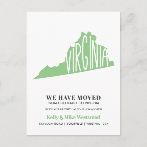 VIRGINIA Weve moved New address New Home   Postcard