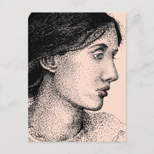 Virginia Woolf Ink Drawing Colorized Postcard