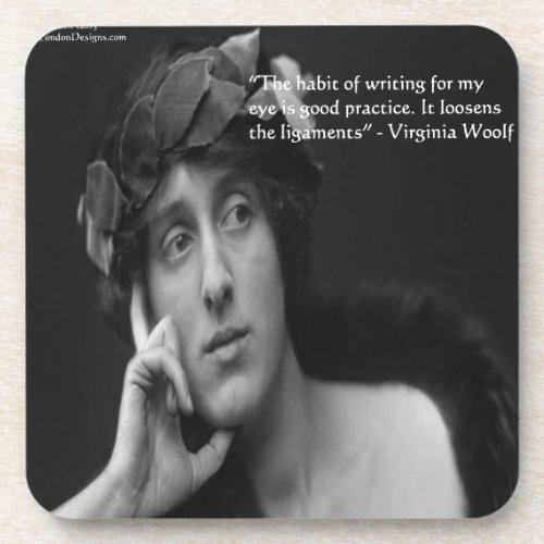 Virginia Woolf WZebra Stripes Writing Quote Drink Coaster