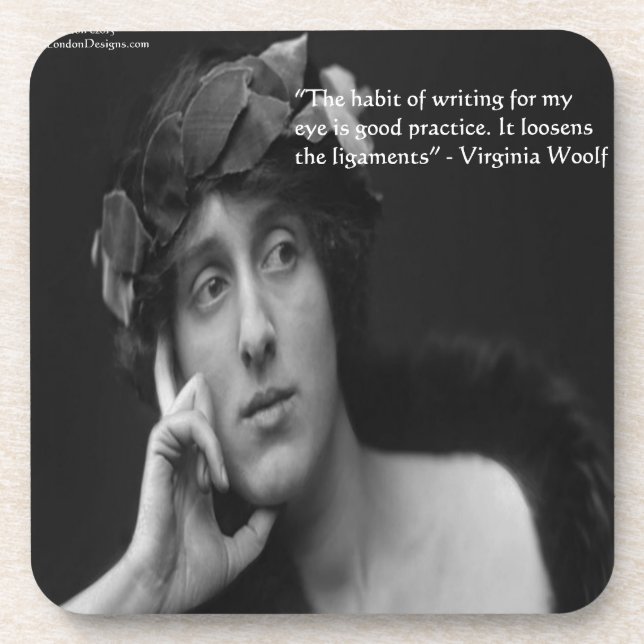 Virginia Woolf W/Zebra Stripes Writing Quote Drink Coaster (Front)