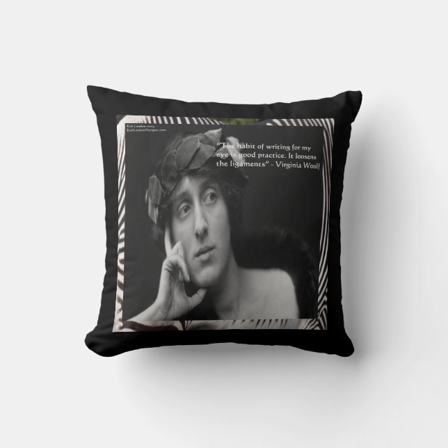 Virginia Woolf & Writing Quote Cotton Throw Pillow (Front)