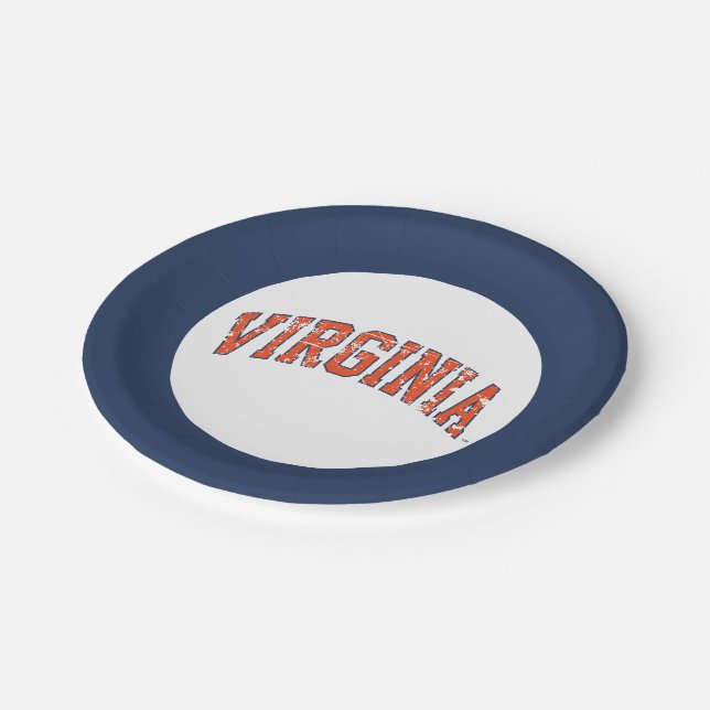 Virginia Wordmark Distressed Paper Plates (Angled)