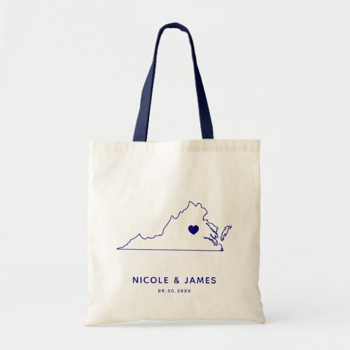 Virgnia Wedding Welcome Bag Map Tote Navy Blue