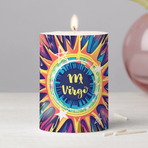Virgo astrology birth sign zodiac psychedelic sun pillar candle