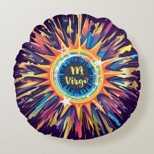 Virgo astrology birth sign zodiac psychedelic sun round pillow