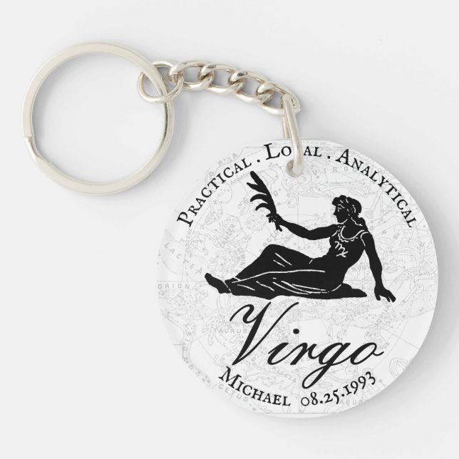 Virgo Astrology Zodiac Traits Custom Black White Keychain (Front)