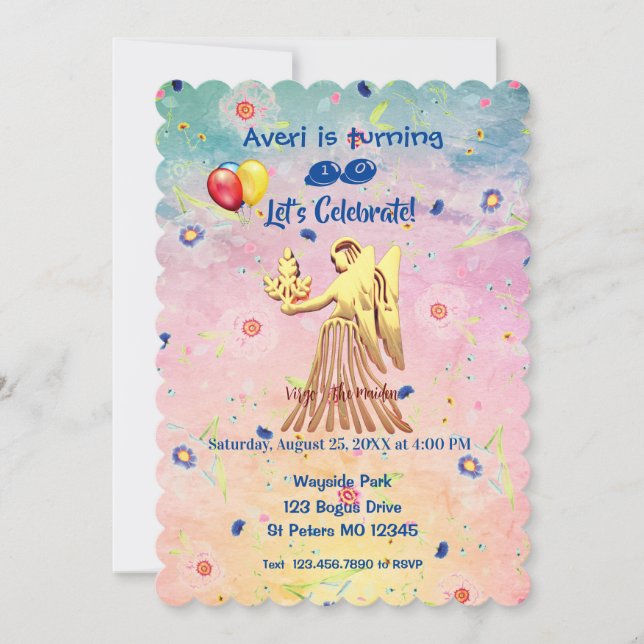 Virgo (August 23 – September 22) Birthday Invitation (Front)
