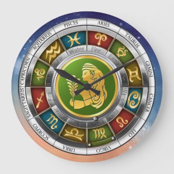Virgo (august 23-september 22). Zodiac Signs. Large Clock by VintageStyleStudio at Zazzle