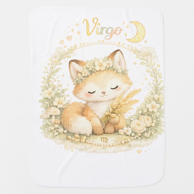 Virgo Baby Blanket – Pastel Woodland Fox Zodiac Nu (Front)