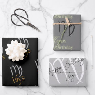 Virgo Birthday Grey/Black Wrapping Paper Sheets