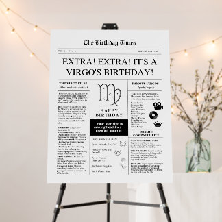 Virgo Birthday Newspaper, fun zodiac Sign Board