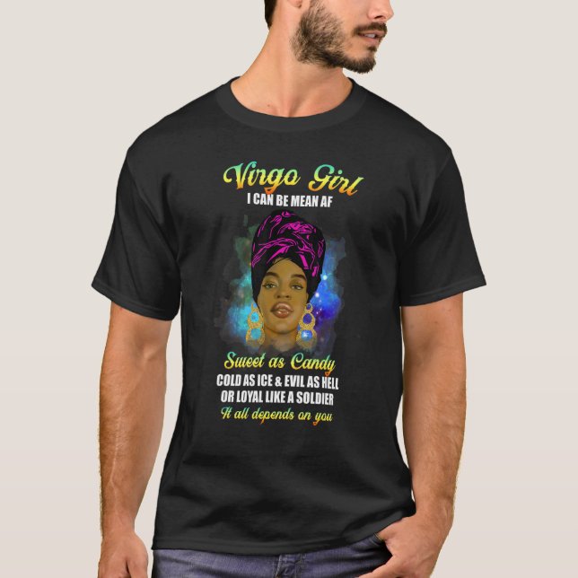 Virgo Black Afro Girl Af Zodiac August September B T-Shirt (Front)