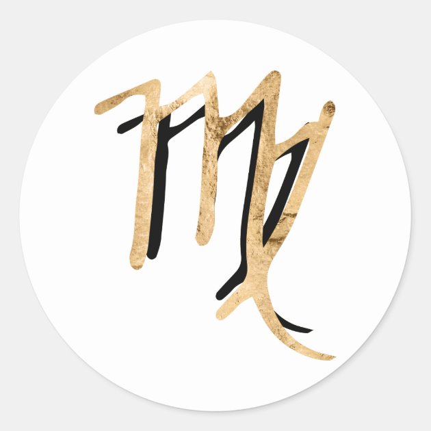 Virgo black hammered gold zodiac horoscope classic round sticker