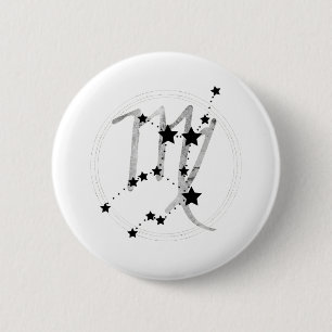 Virgo black & silver zodiac constellation astro button