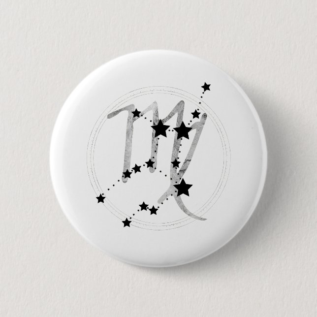 Virgo black & silver zodiac constellation astro button (Front)