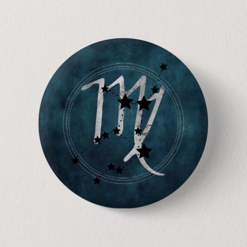 Virgo black  silver zodiac constellation teal button