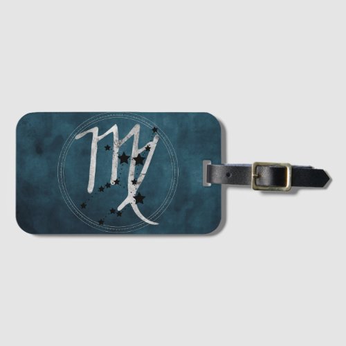 Virgo black  silver zodiac constellation teal luggage tag