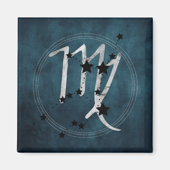 Virgo black & silver zodiac constellation teal mag magnet (Front)