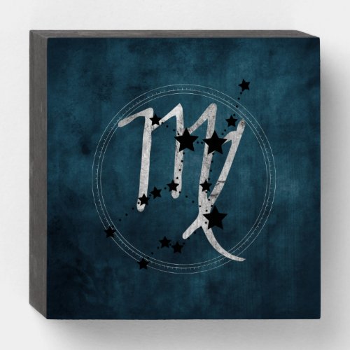 Virgo black  silver zodiac constellation teal wooden box sign