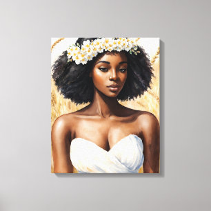 Virgo Black Woman Watercolor Zodiac Portrait Canvas Print