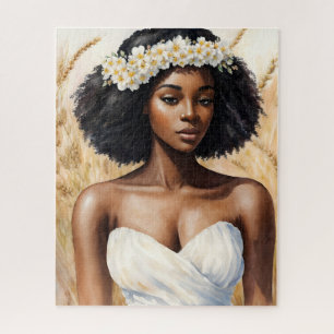 Virgo Black Woman Watercolor Zodiac Portrait Jigsaw Puzzle