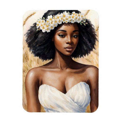 Virgo Black Woman Watercolor Zodiac Portrait Magnet