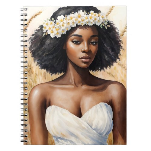 Virgo Black Woman Watercolor Zodiac Portrait Notebook