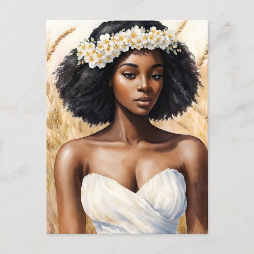 Virgo Black Woman Watercolor Zodiac Portrait Postcard